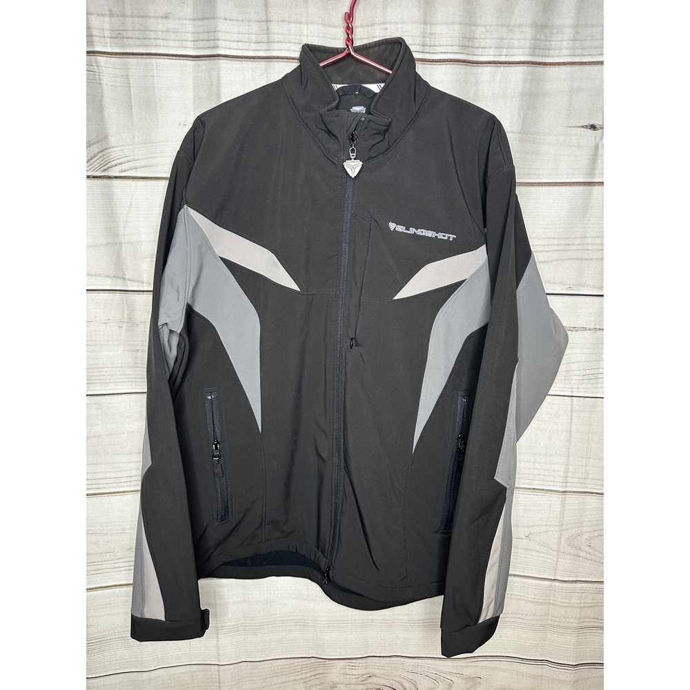 Slingshot Softshell Jacket Men XL Black Gray Riding Lined Full Zip Performance